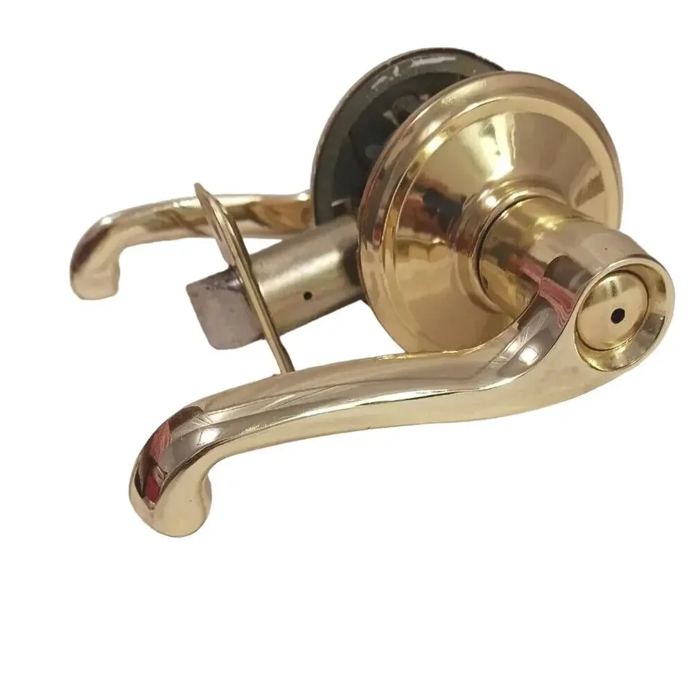 Schlage Brass DOOR KNOB Bed Bath GOLD FRENCH Lever Push Button Lock Vintage